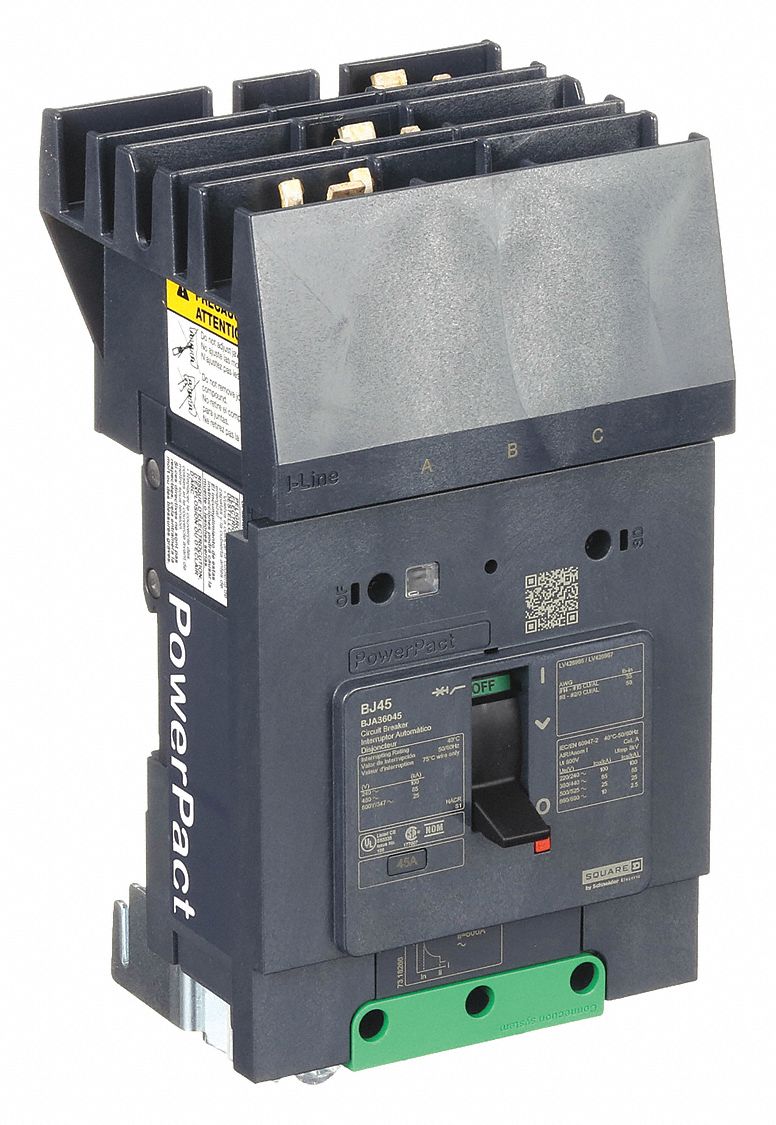 Molded Case Circuit Breaker: 45 A Amps, 100kA at 120/240V AC, Fixed, ABC, 3 Poles, 690V AC, BJA