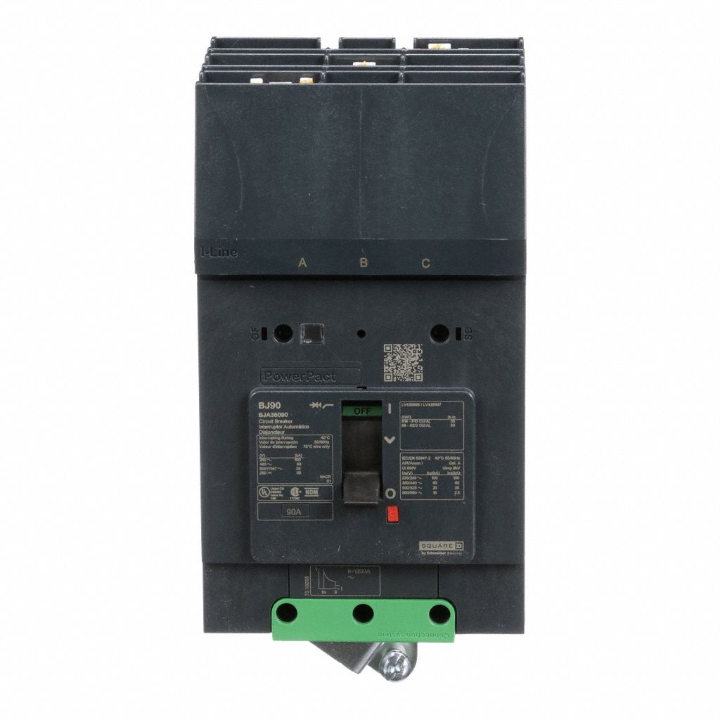Molded Case Circuit Breaker: 90 A Amps, 100kA at 120/240V AC, Fixed, ABC, 3 Poles, 690V AC, BJA