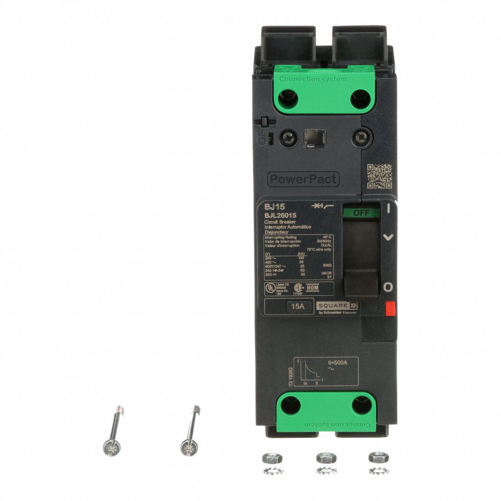 Molded Case Circuit Breaker: 15 A Amps, 100kA at 120/240V AC, Fixed, Everlink Lug Both Ends, 2 Poles