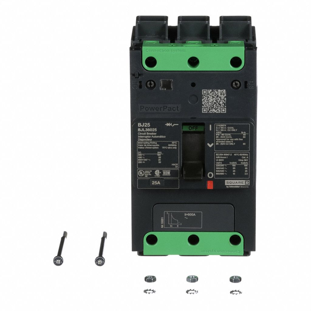 Molded Case Circuit Breaker: 25 A Amps, 100kA at 120/240V AC, Fixed, Everlink Lug Both Ends, ABC