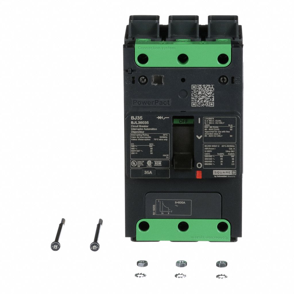 Molded Case Circuit Breaker: 35 A Amps, 100kA at 120/240V AC, Fixed, Everlink Lug Both Ends, ABC