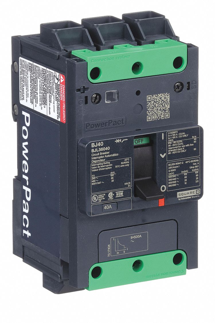 Molded Case Circuit Breaker: 40 A Amps, 100kA at 120/240V AC, Fixed, Everlink Lug Both Ends, ABC