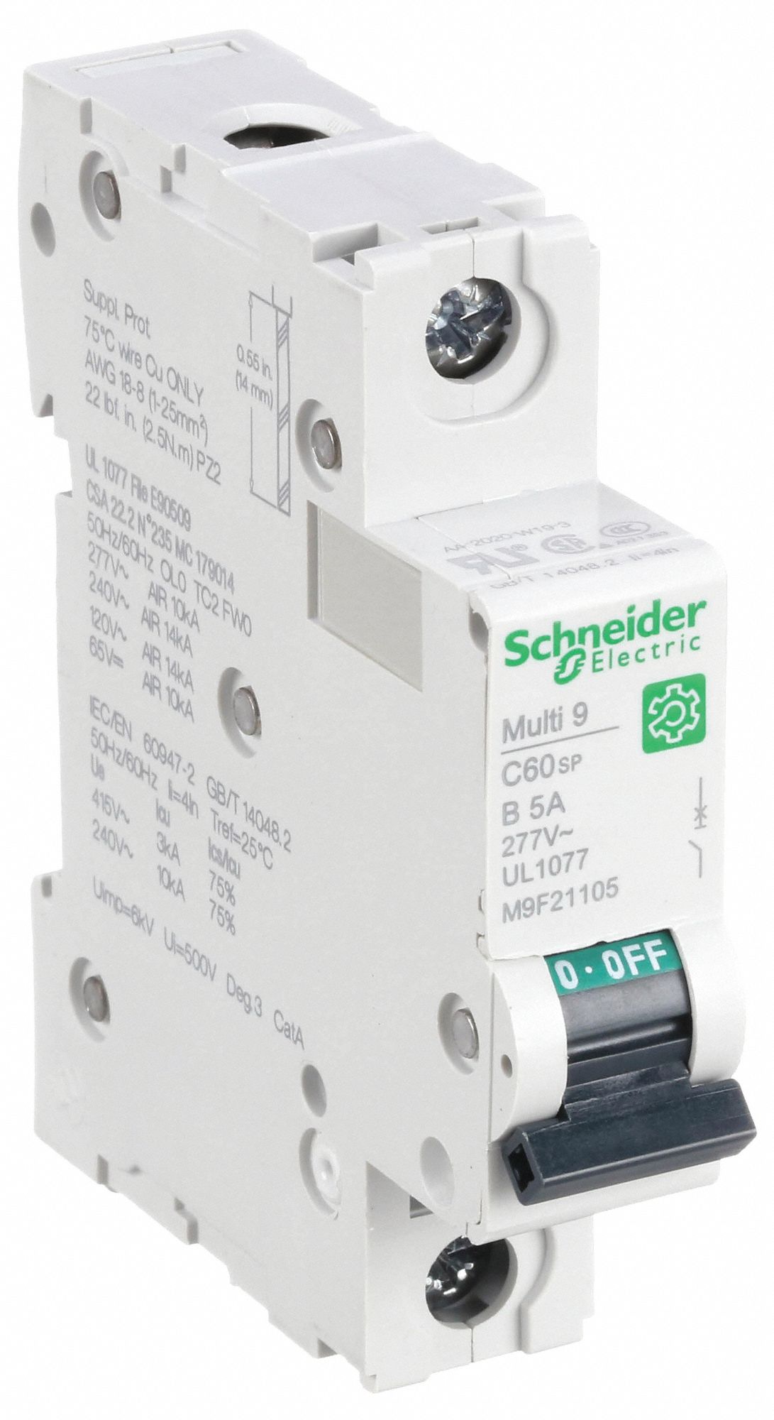 IEC Supplementary Protector: 5 A Amps, 60V DC, 14kA at 120/240V AC, Screw Clamp