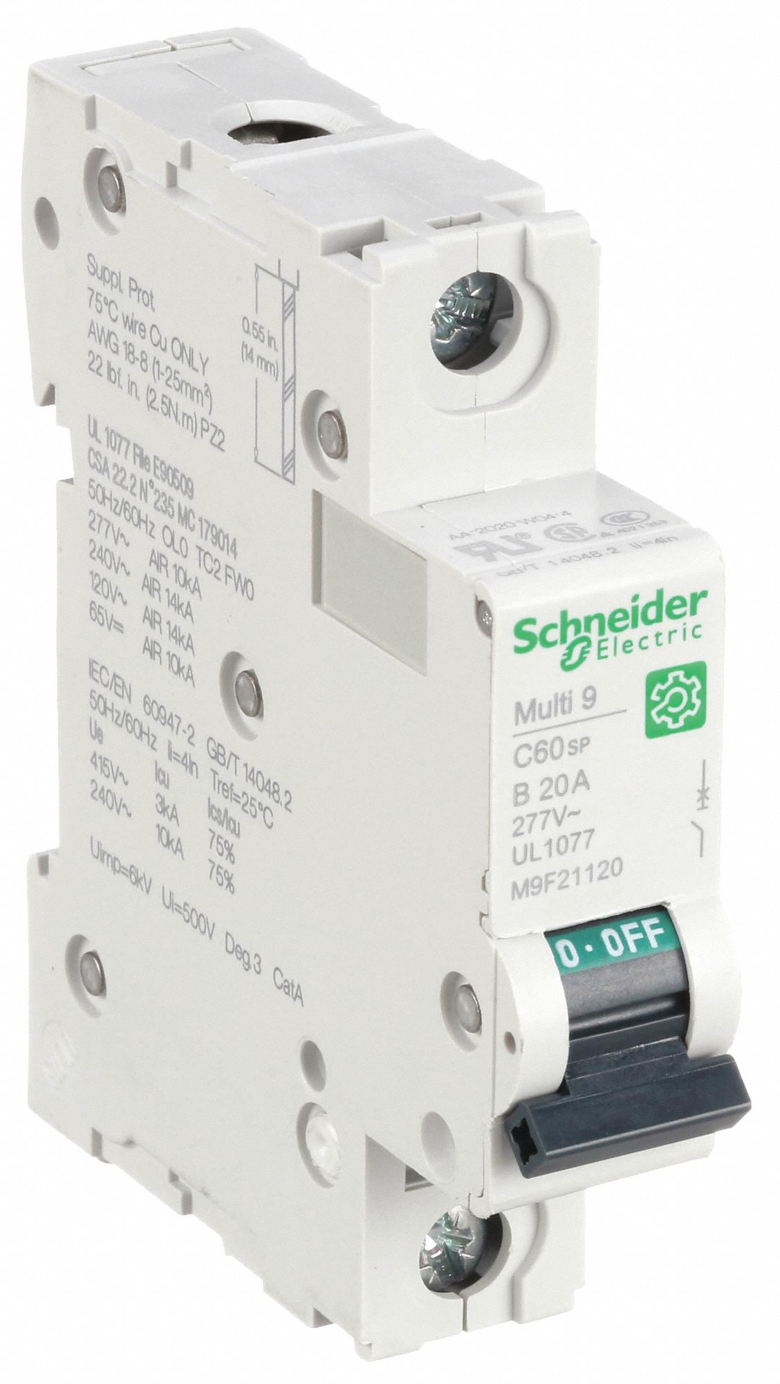 IEC Supplementary Protector: 20 A Amps, 60V DC, 14kA at 120/240V AC, Screw Clamp