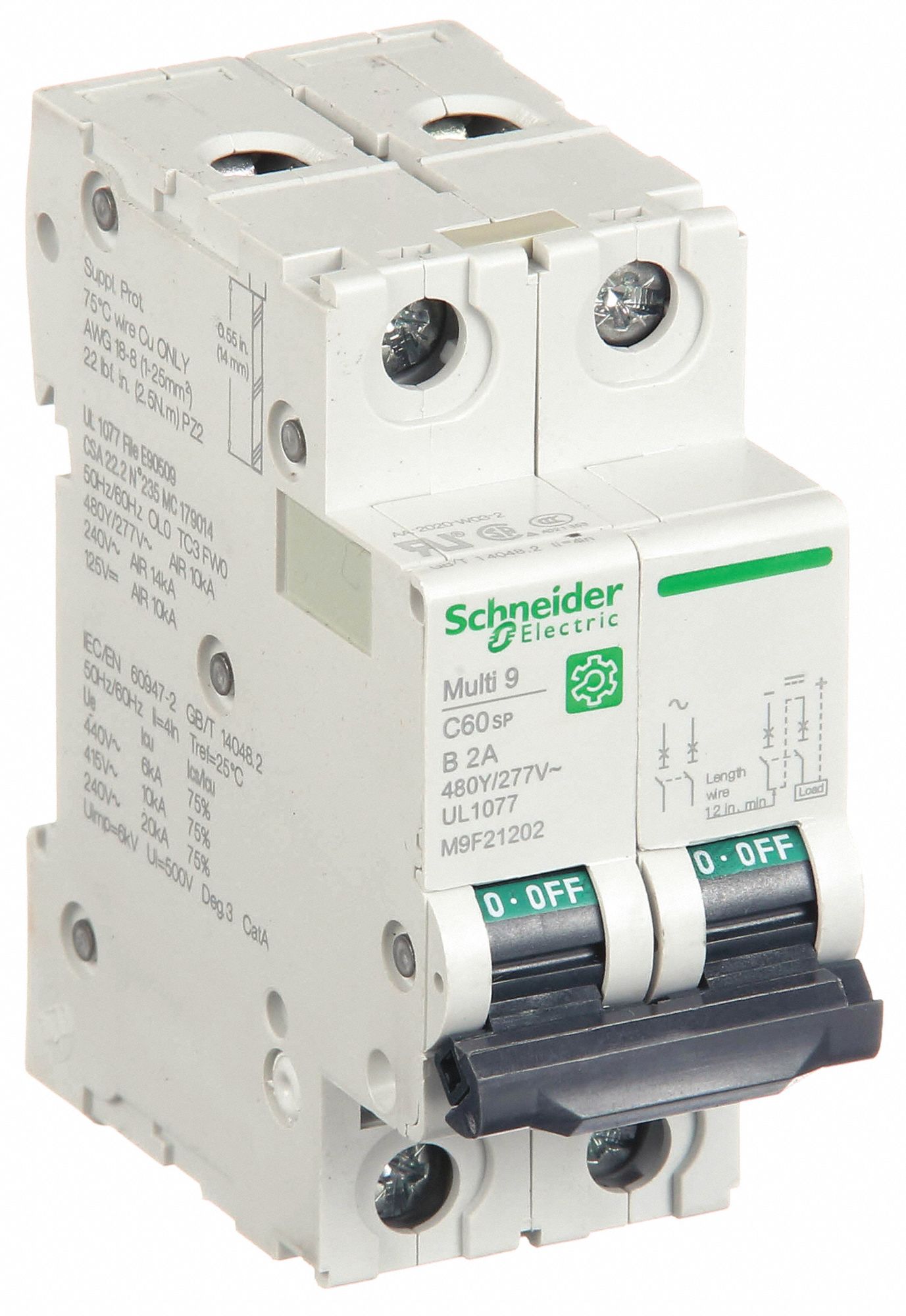 IEC Supplementary Protector: 2 A Amps, 14kA at 240V AC, Screw Clamp, C60SP, B