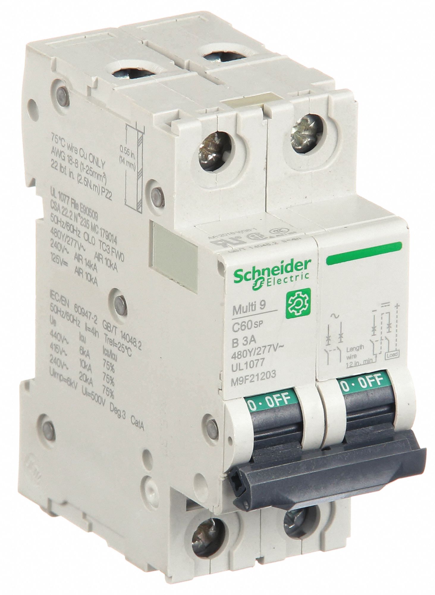 IEC Supplementary Protector: 3 A Amps, 14kA at 240V AC, Screw Clamp, C60SP, B