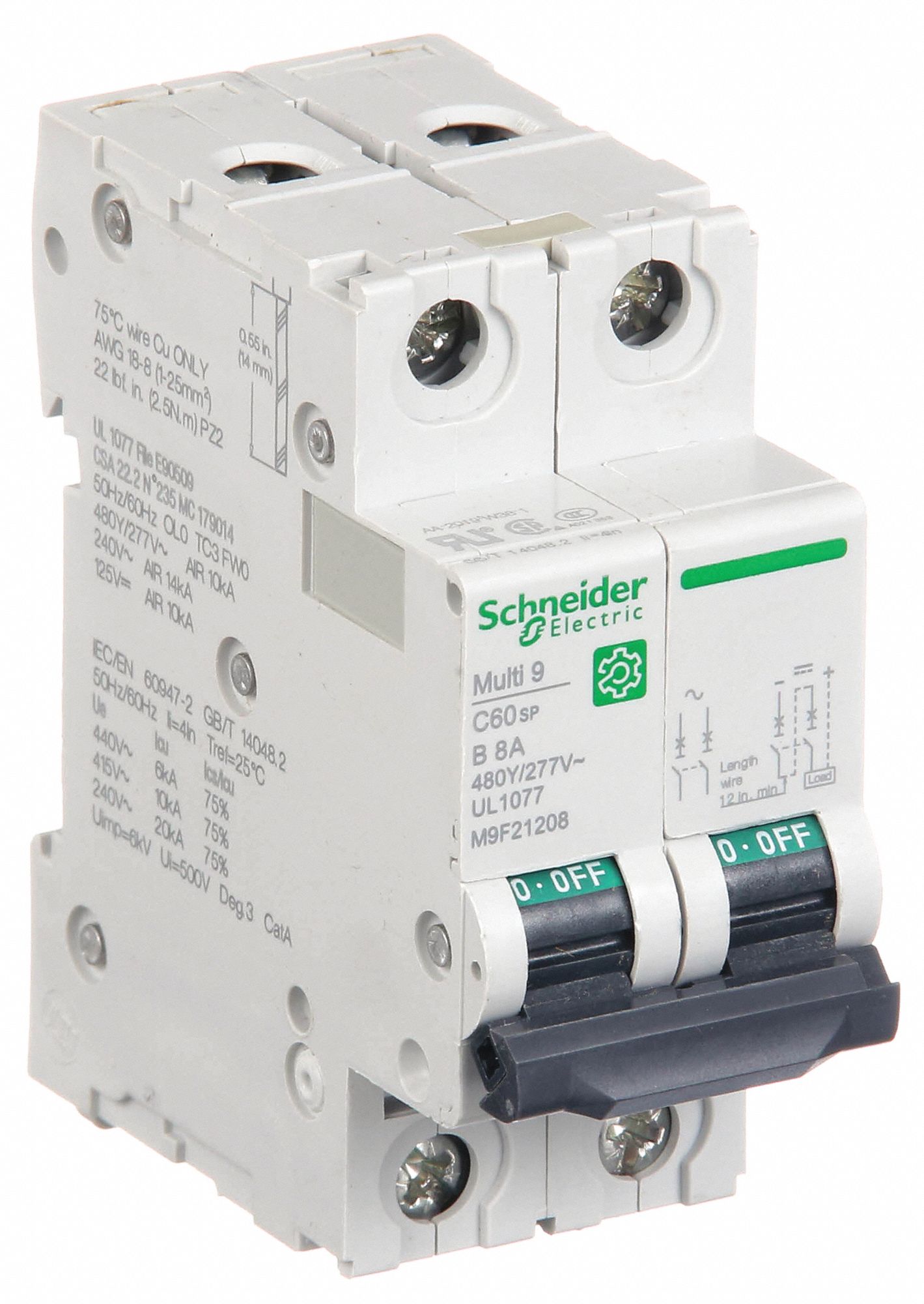 IEC Supplementary Protector: 8 A Amps, 14kA at 240V AC, Screw Clamp, C60SP, B