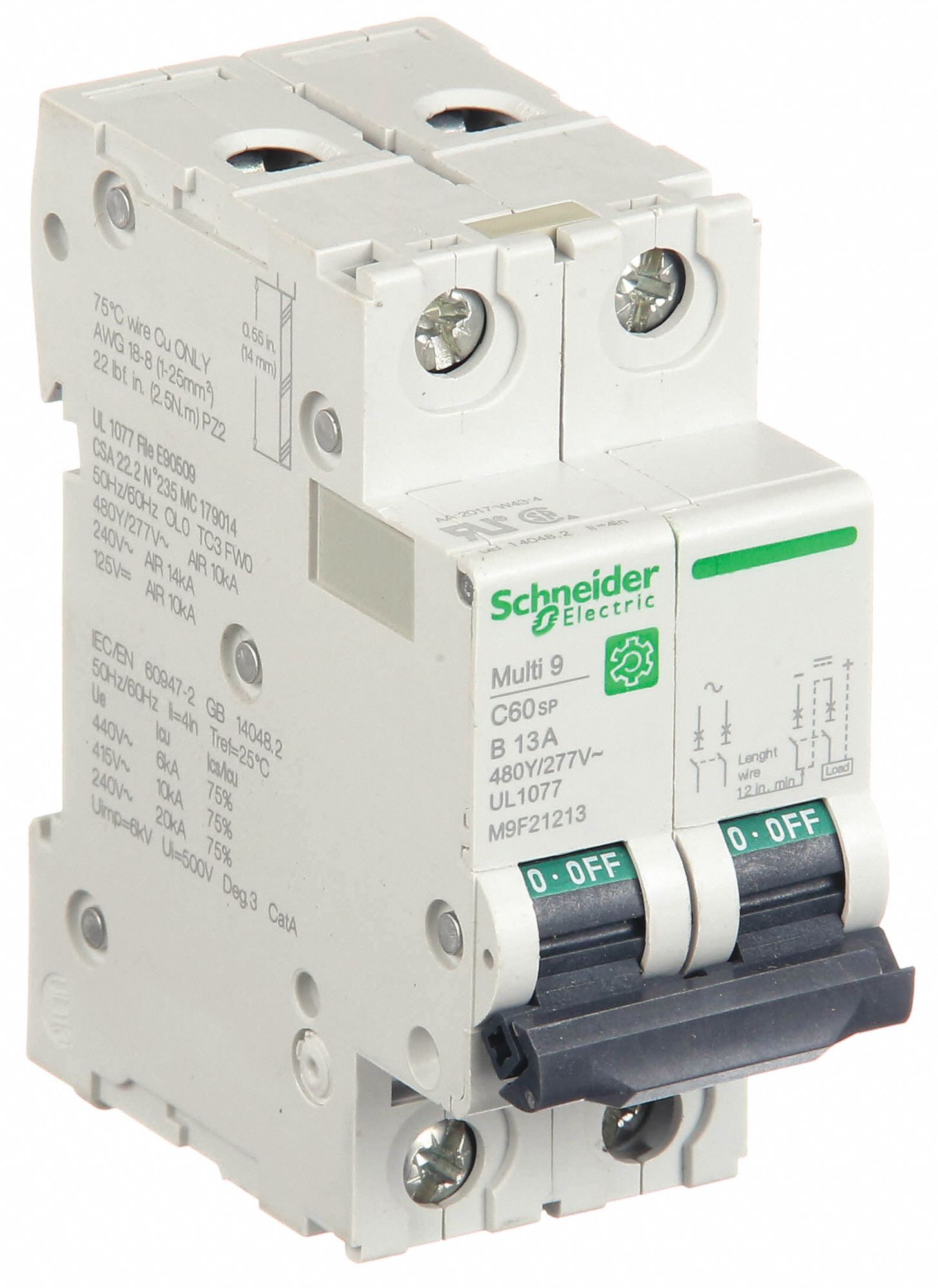 IEC Supplementary Protector: 13 A Amps, 14kA at 240V AC, Screw Clamp, C60SP, B