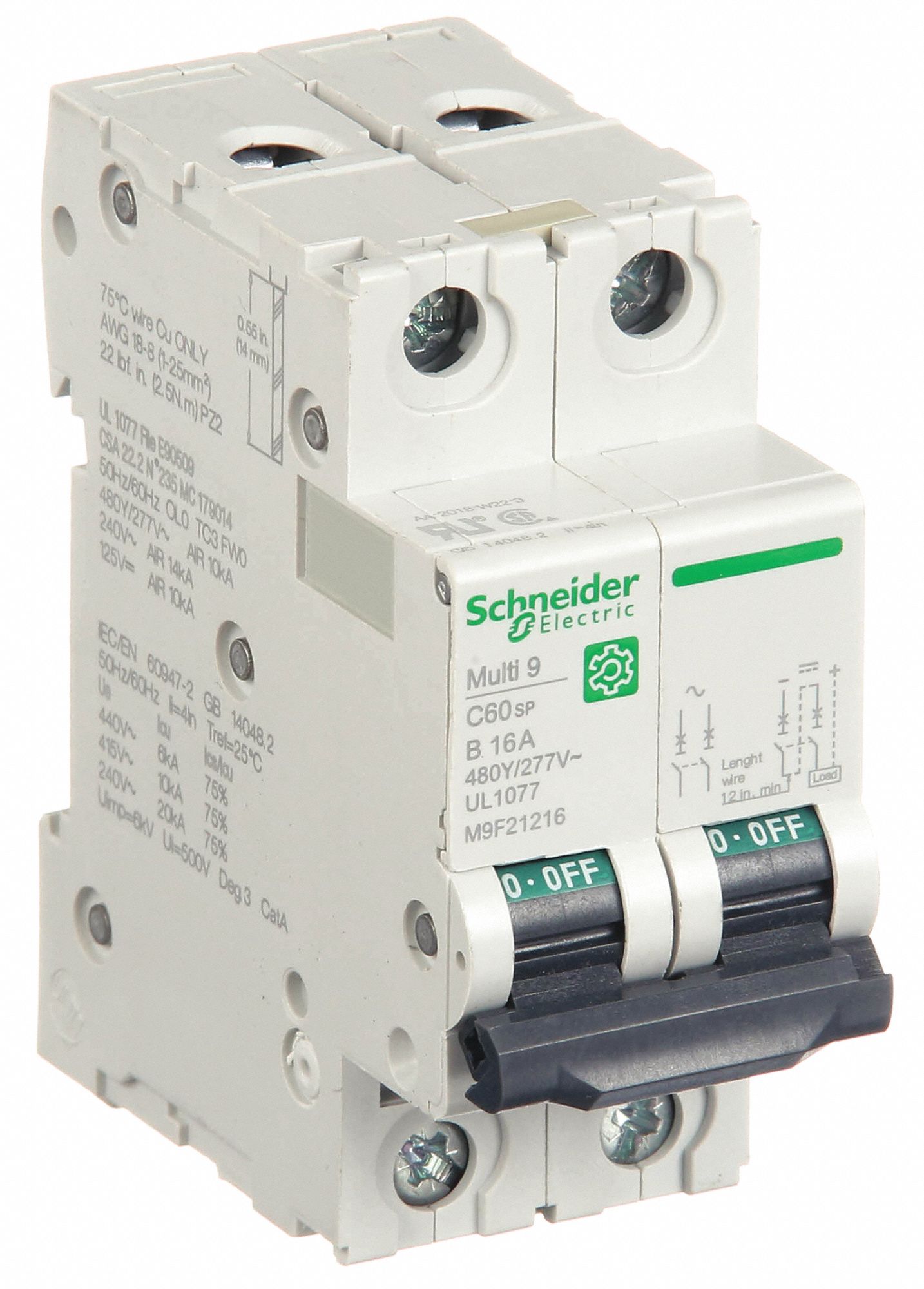 IEC Supplementary Protector: 16 A Amps, 14kA at 240V AC, Screw Clamp, C60SP, B