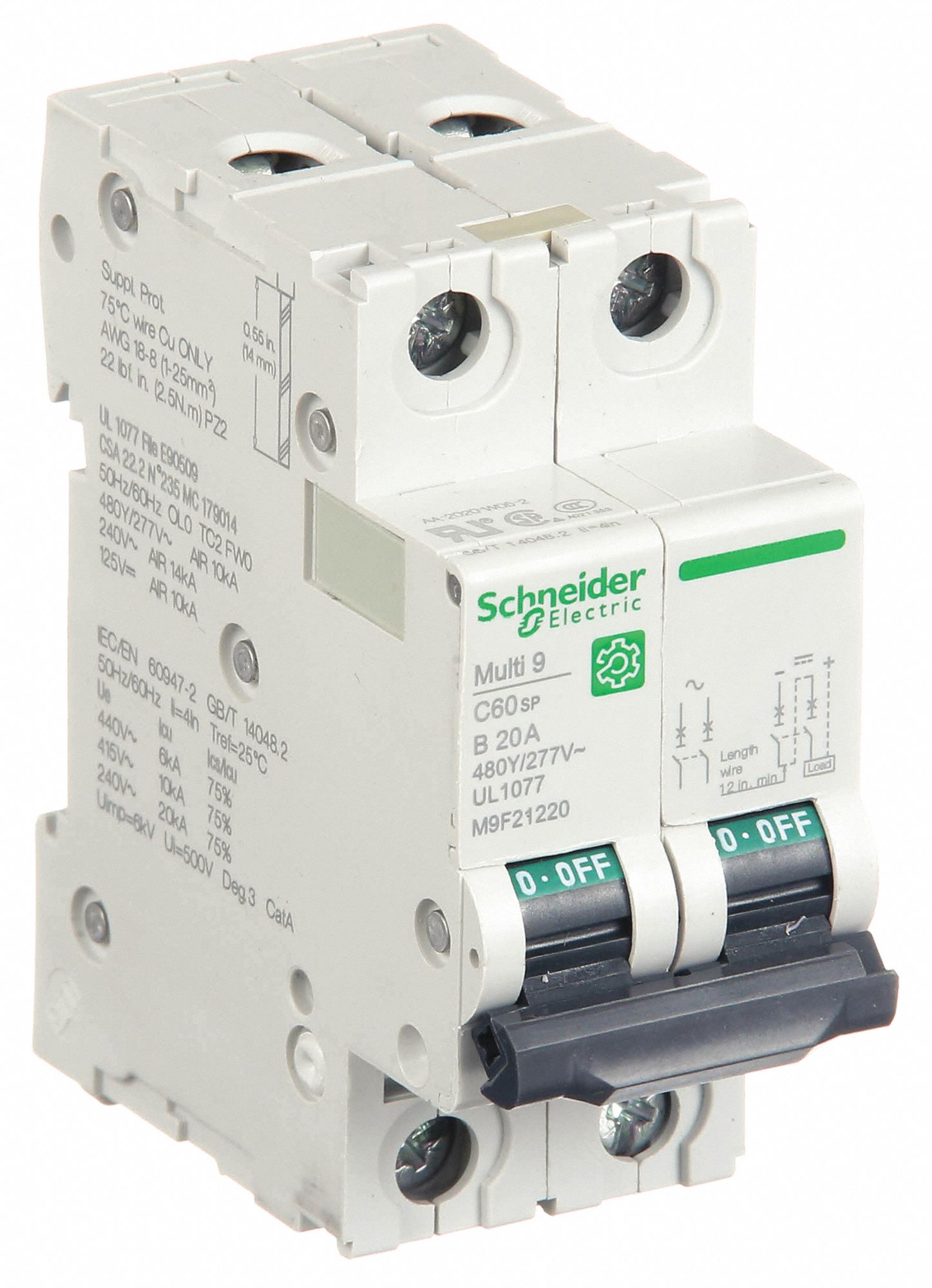 IEC Supplementary Protector: 20 A Amps, 14kA at 240V AC, Screw Clamp, C60SP, B