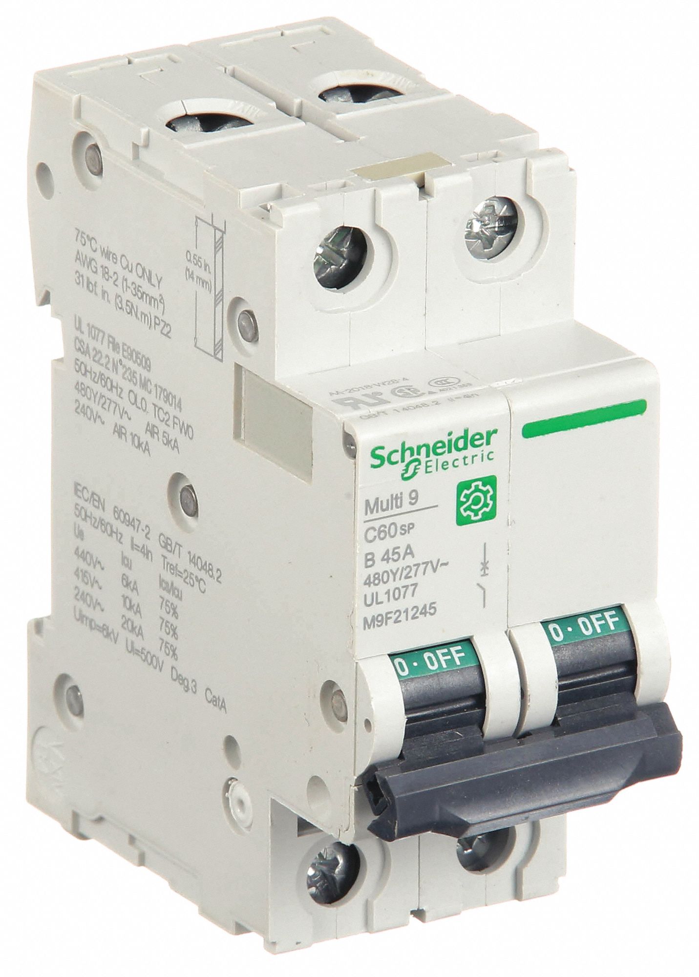 IEC Supplementary Protector: 45 A Amps, 10kA at 240V AC, Screw Clamp, C60SP, B