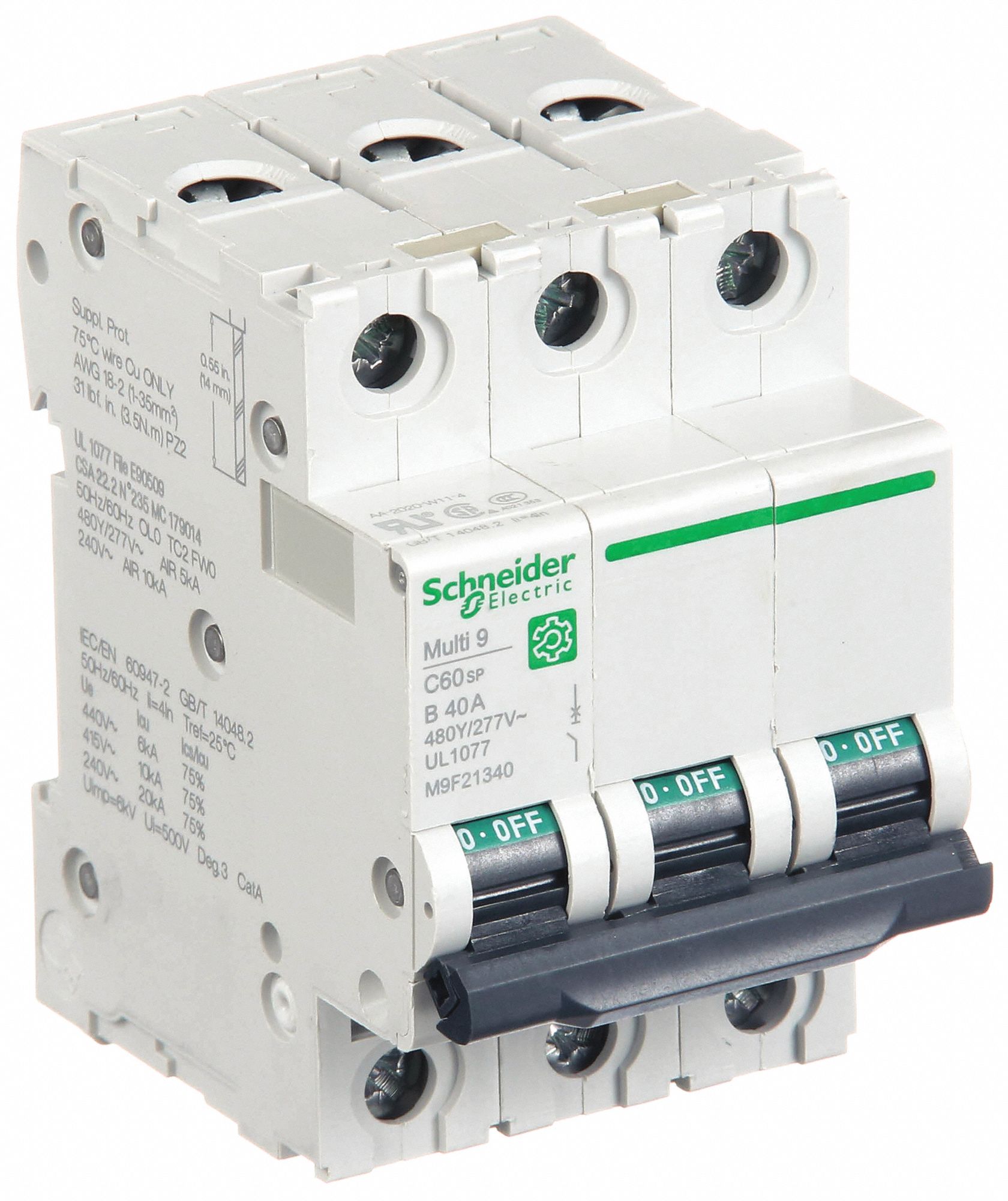 IEC Supplementary Protector: 40 A Amps, 10kA at 240V AC, Screw Clamp, C60SP