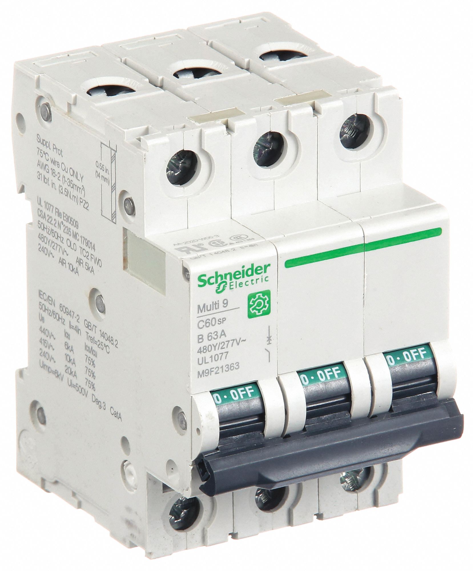 IEC Supplementary Protector: 63 A Amps, 10kA at 240V AC, Screw Clamp, C60SP