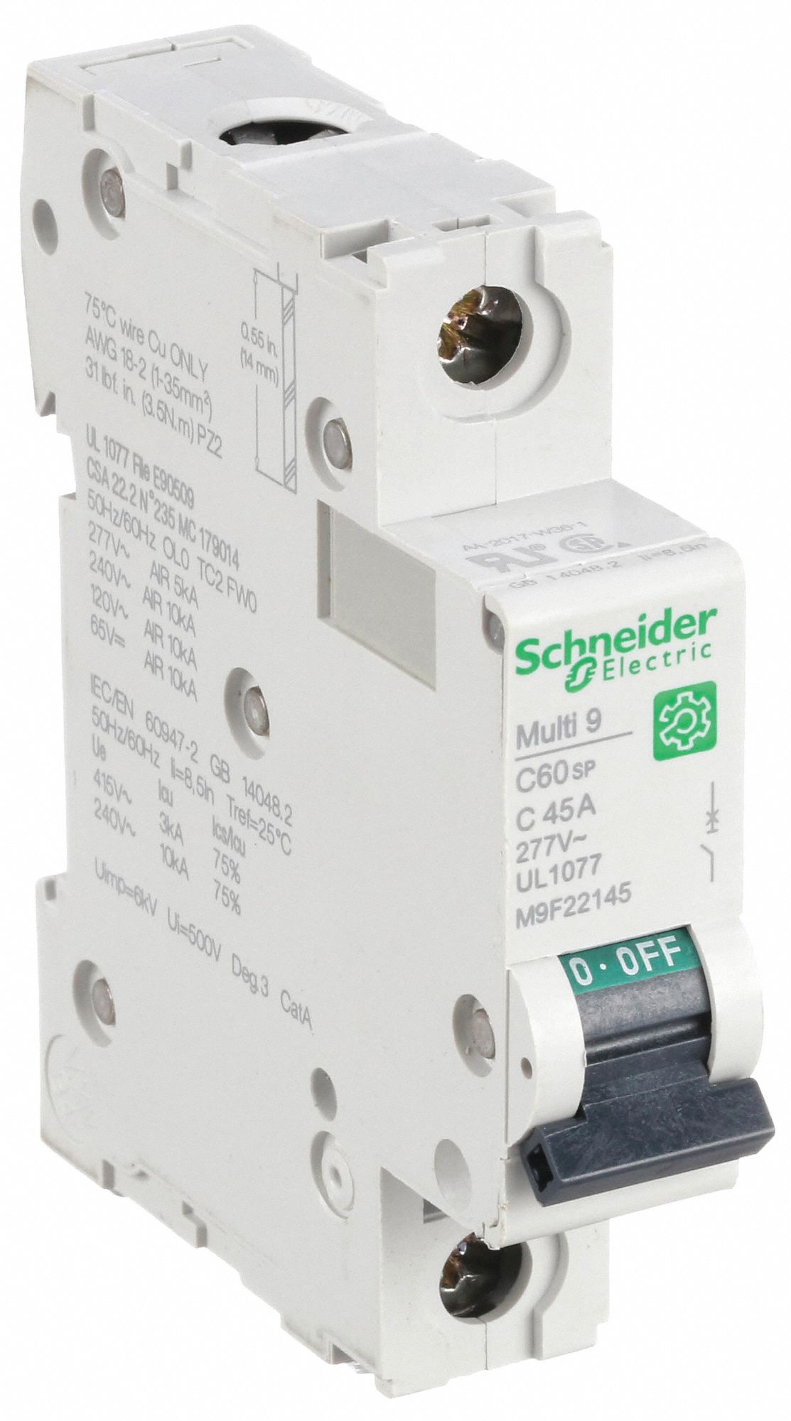 IEC Supplementary Protector: 45 A Amps, 60V DC, 10kA at 120/240V AC, Screw Clamp