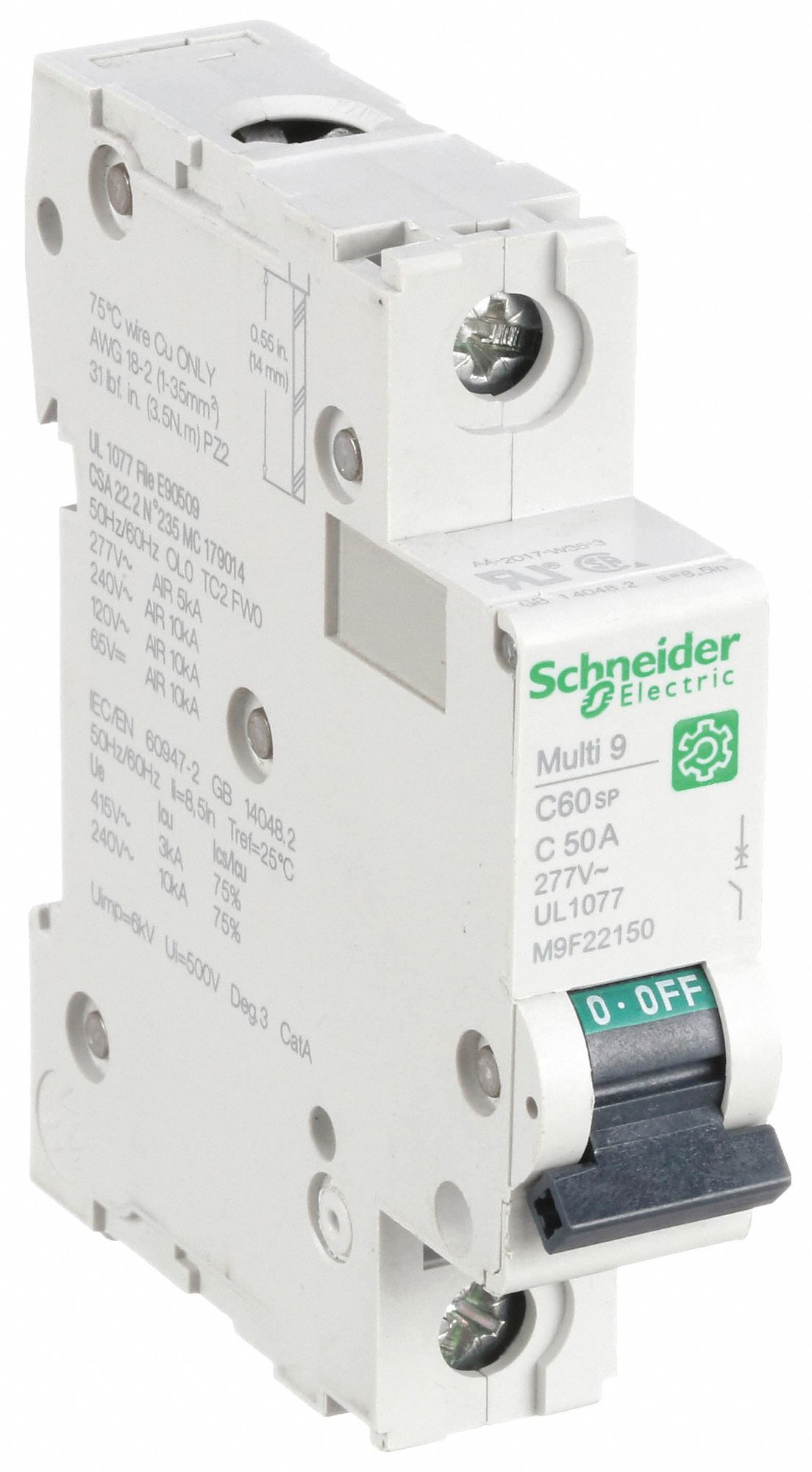 IEC Supplementary Protector: 50 A Amps, 60V DC, 10kA at 120/240V AC, Screw Clamp