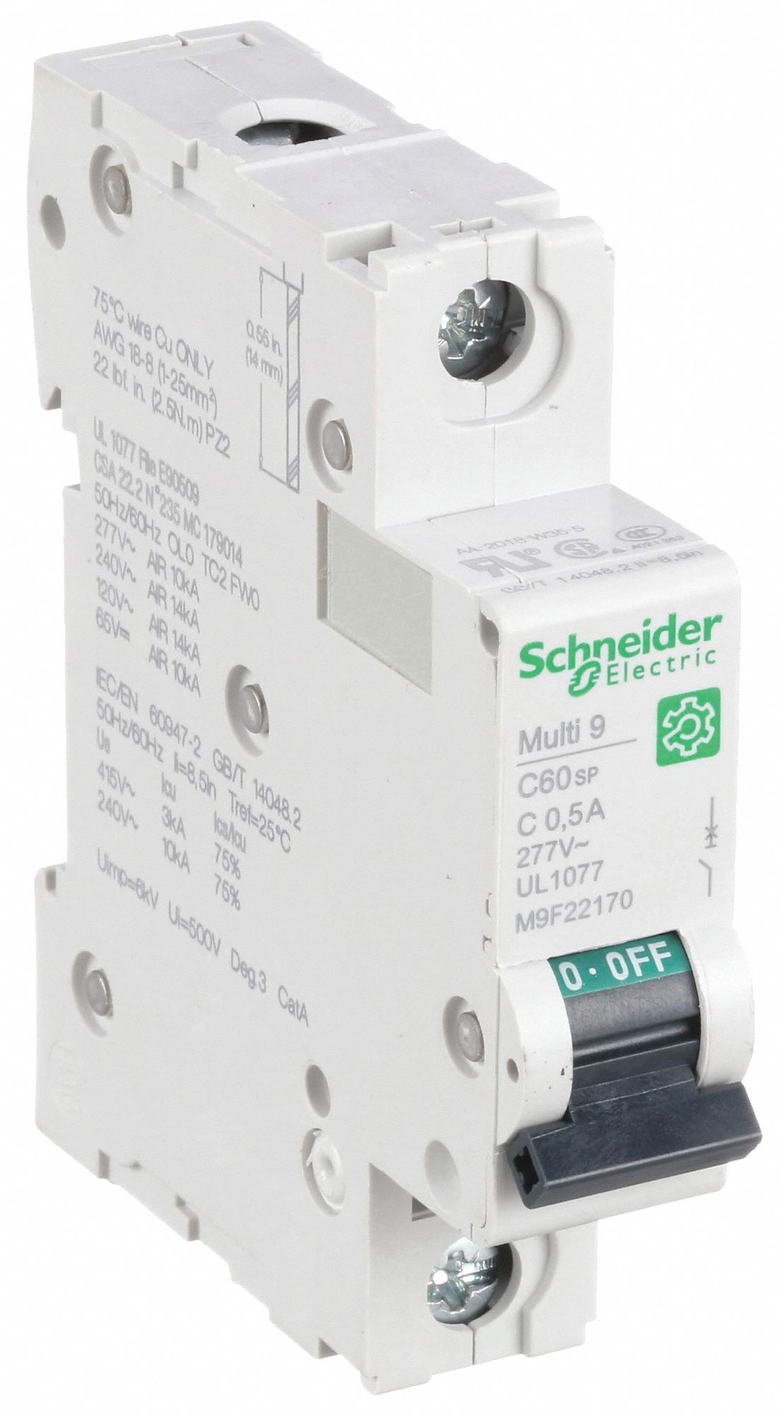 IEC Supplementary Protector: 0.5 A Amps, 60V DC, 14kA at 120/240V AC, Screw Clamp