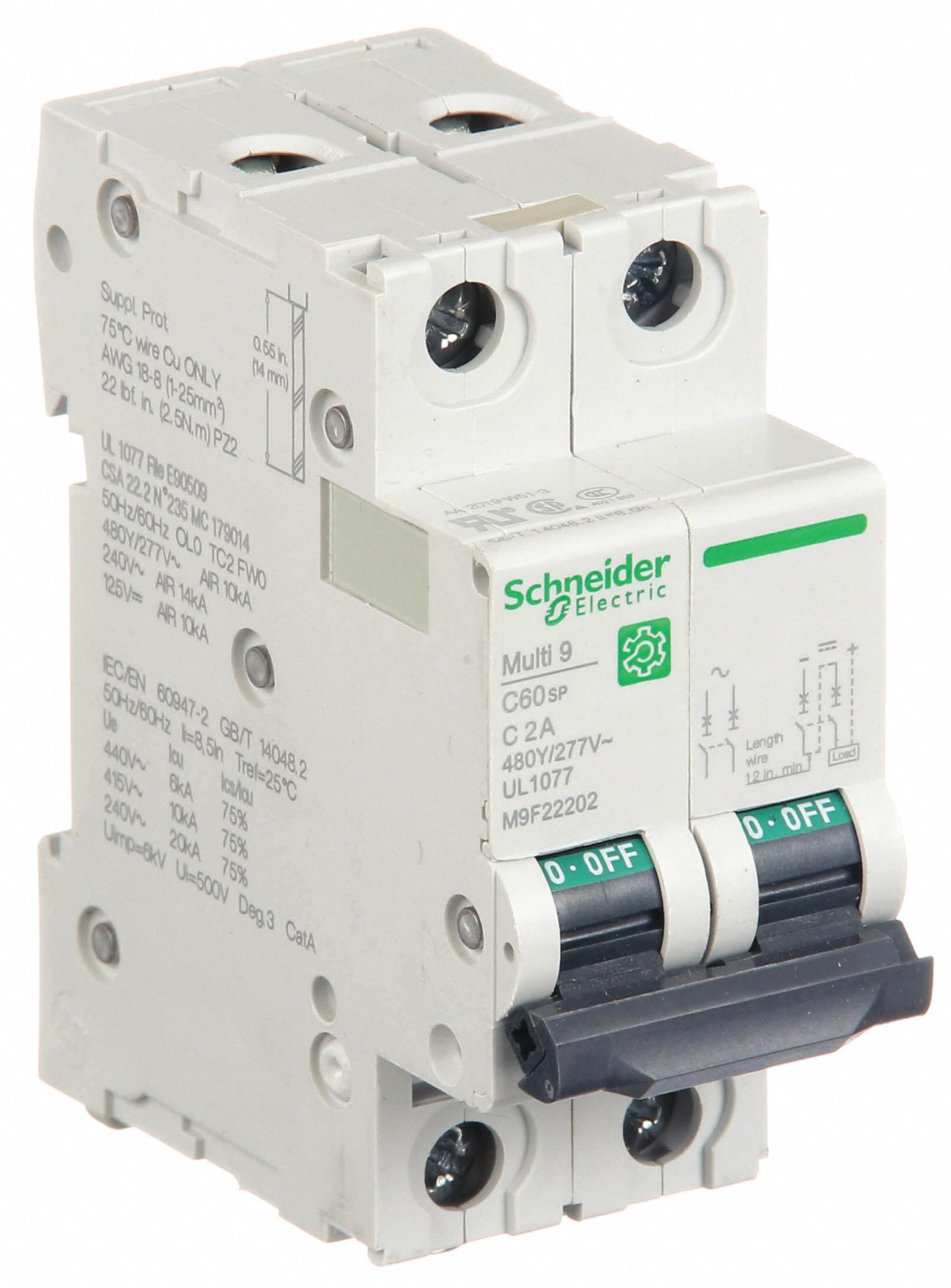 IEC Supplementary Protector: 2 A Amps, 14kA at 240V AC, Screw Clamp, C60SP, C