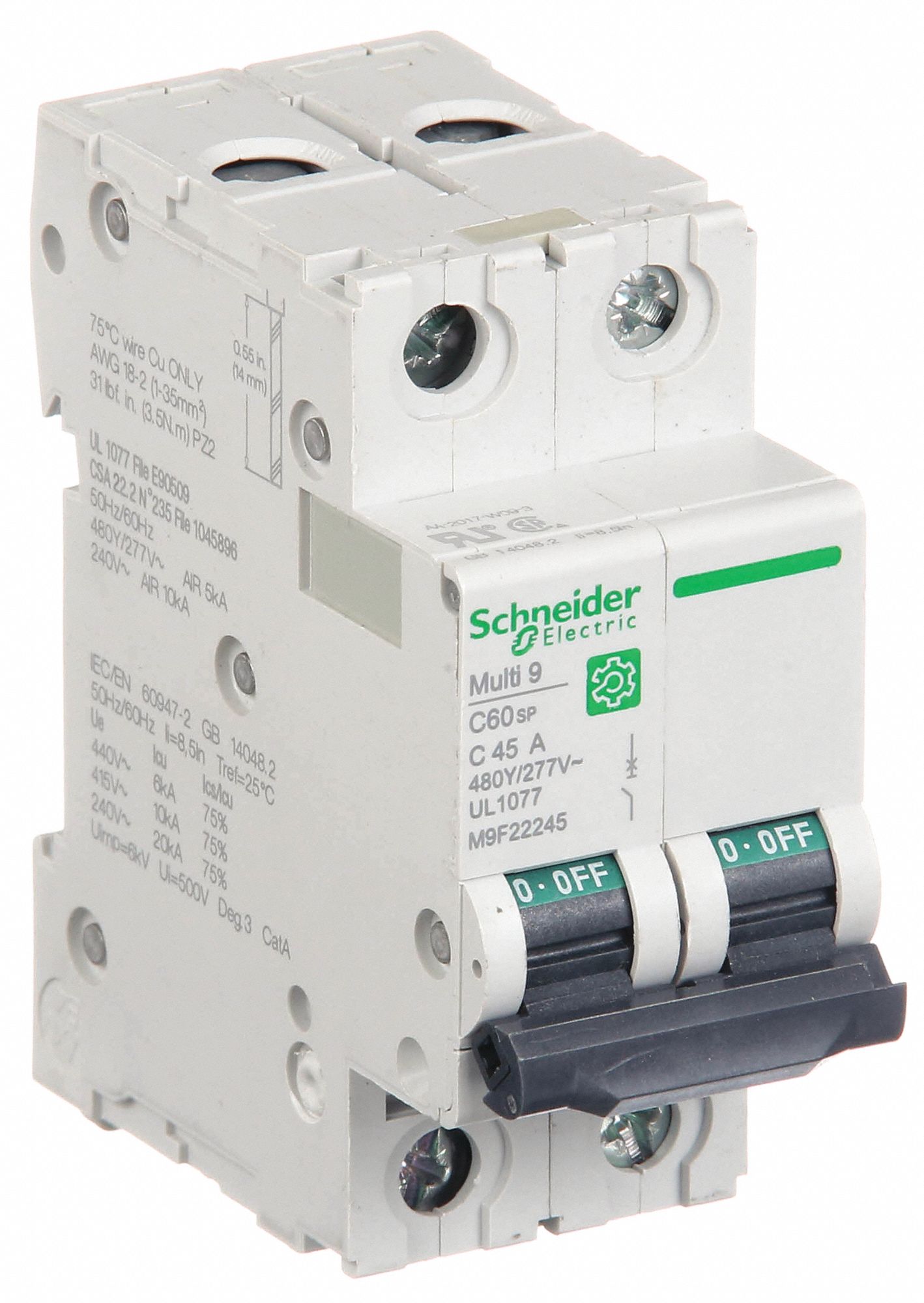 IEC Supplementary Protector: 45 A Amps, 10kA at 240V AC, Screw Clamp, C60SP, C