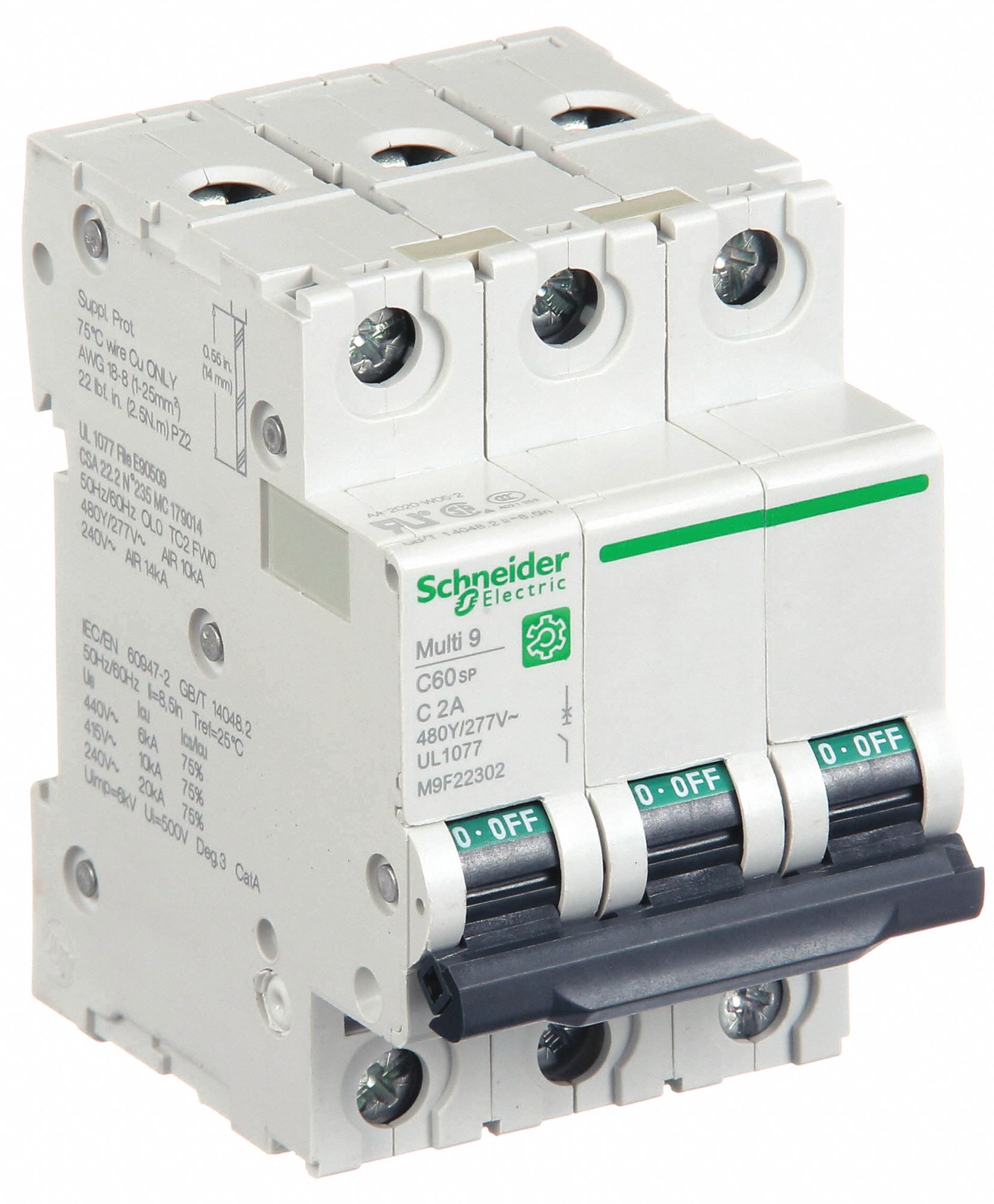 IEC Supplementary Protector: 2 A Amps, 14kA at 240V AC, Screw Clamp, C60SP