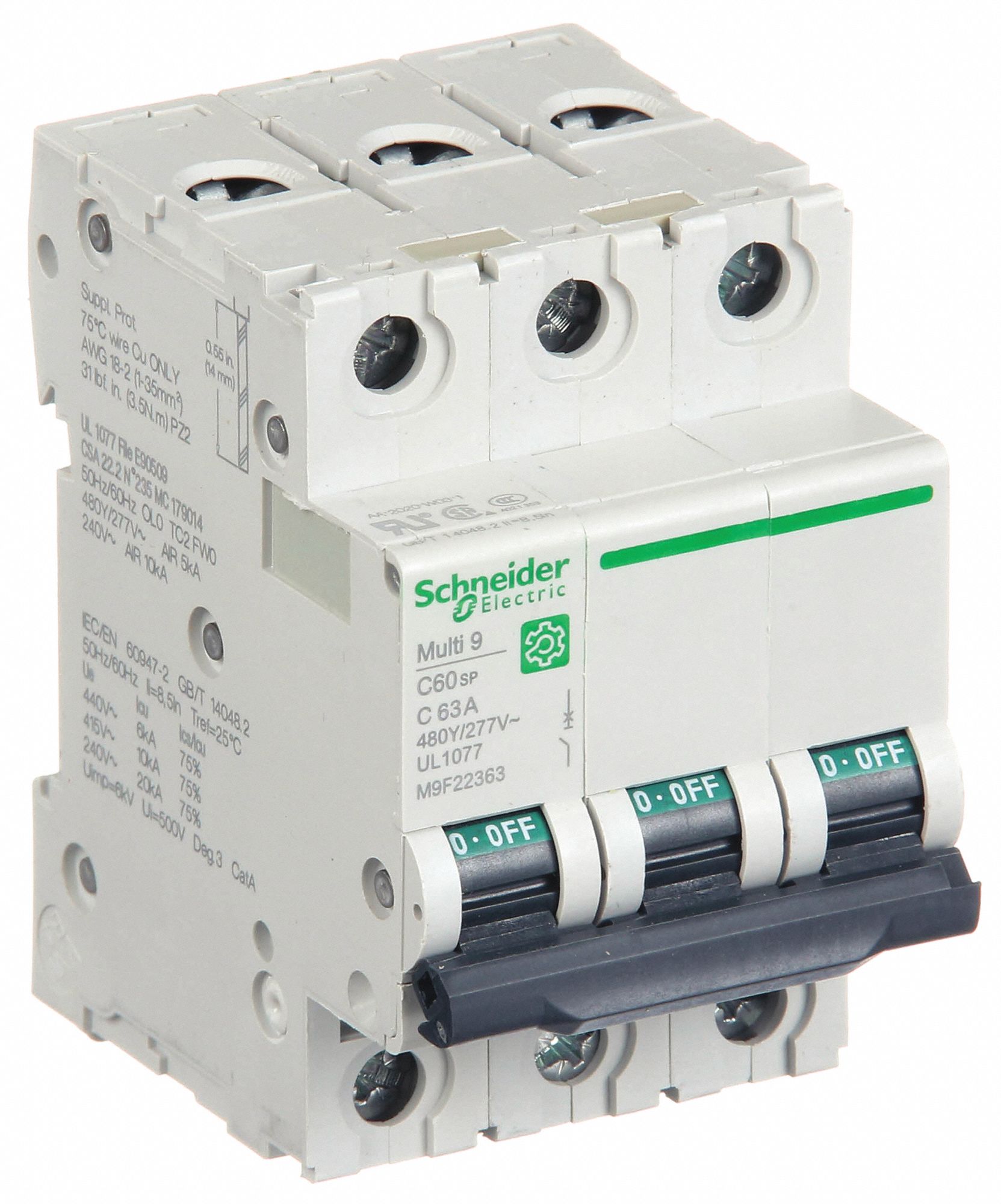 IEC Supplementary Protector: 63 A Amps, 10kA at 240V AC, Screw Clamp, C60SP