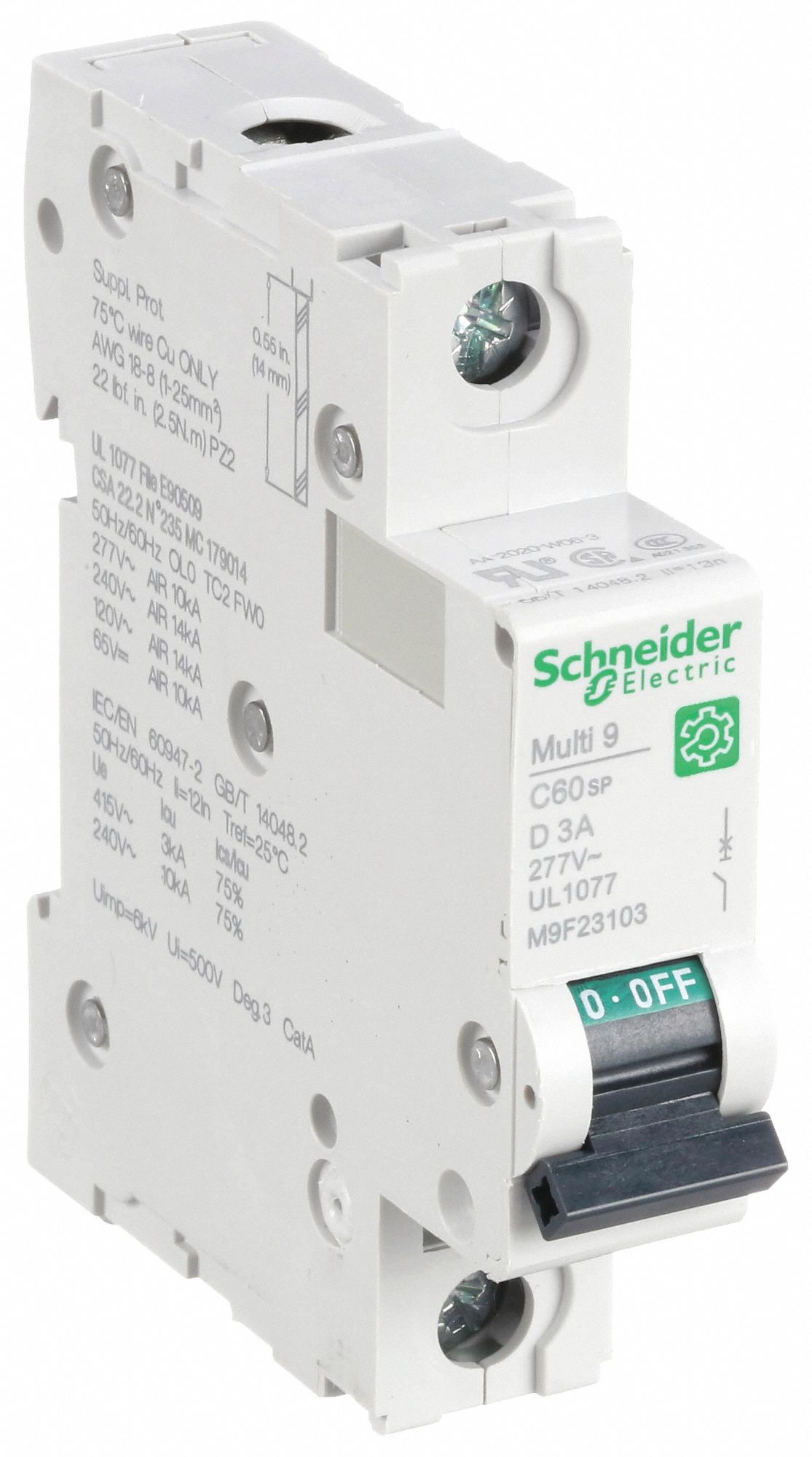 IEC Supplementary Protector: 3 A Amps, 60V DC, 14kA at 120/240V AC, Screw Clamp