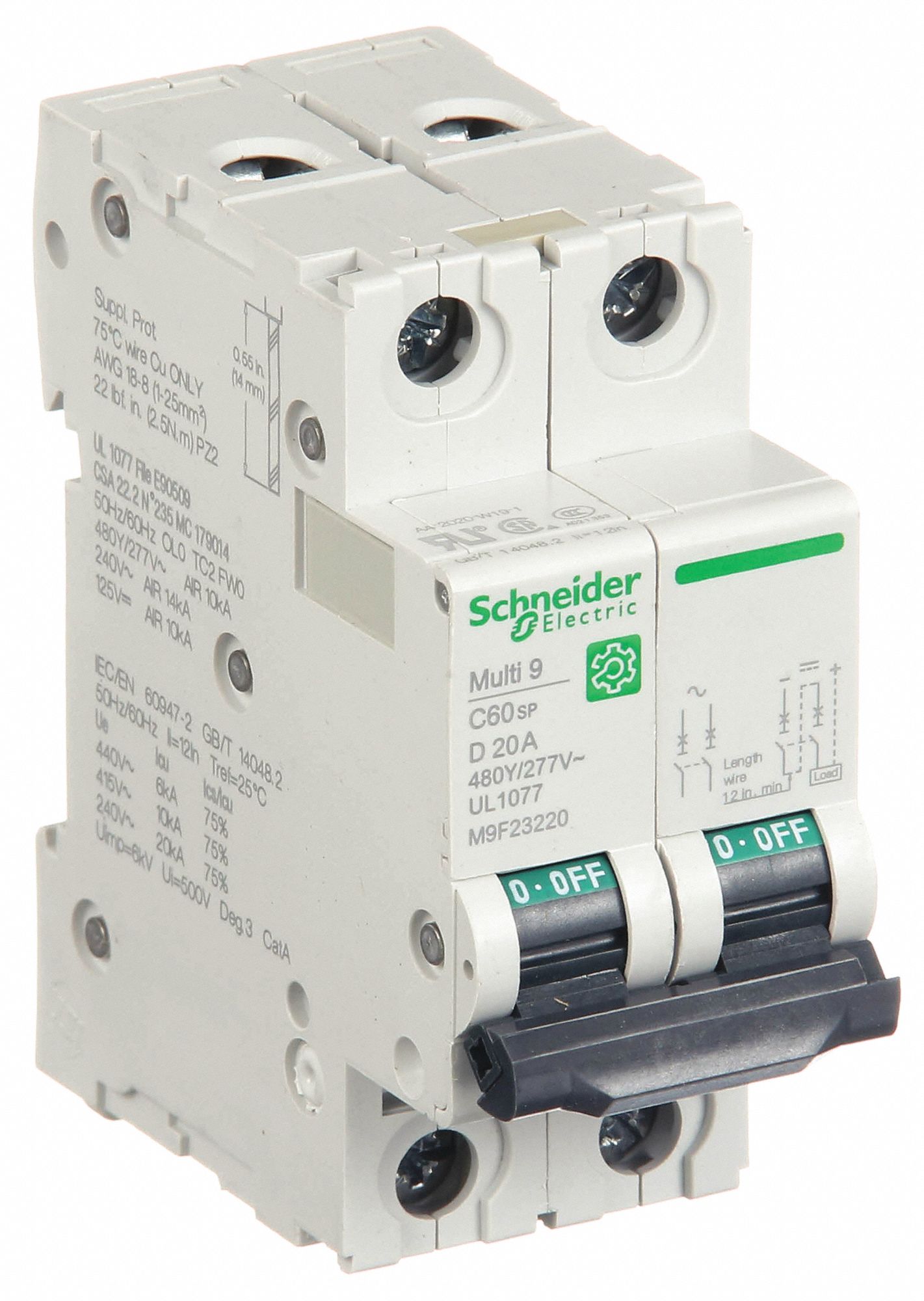 IEC Supplementary Protector: 20 A Amps, 14kA at 240V AC, Screw Clamp, C60SP, D