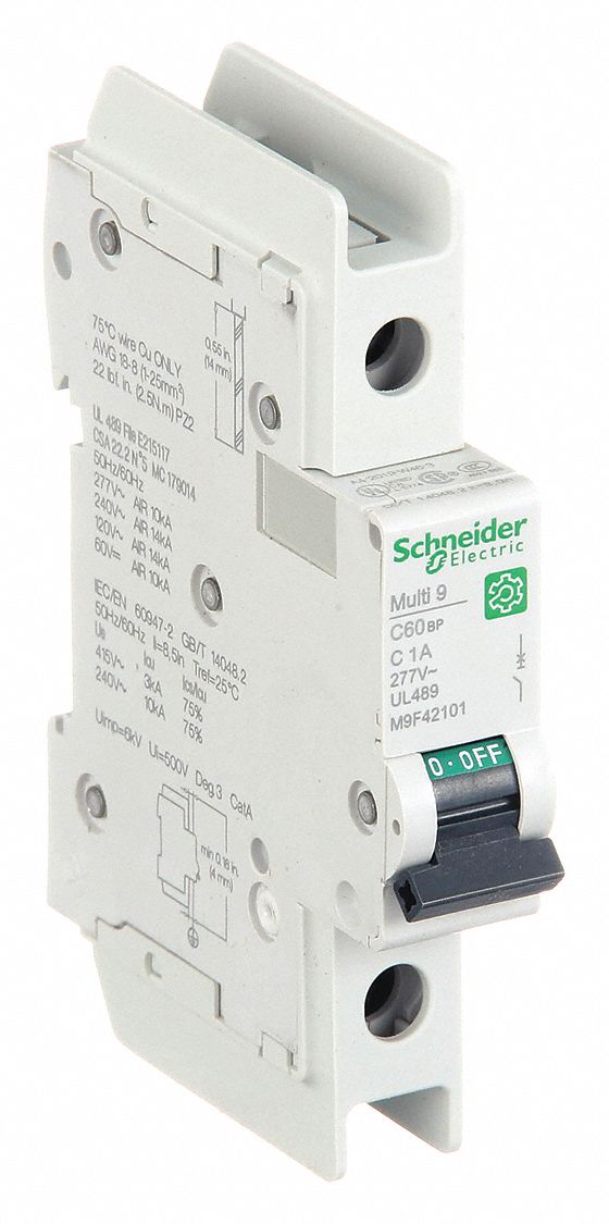 IEC Miniature Circuit Breaker: 1 A Amps, 60V DC, 14kA at 120/240V AC, Screw Clamp
