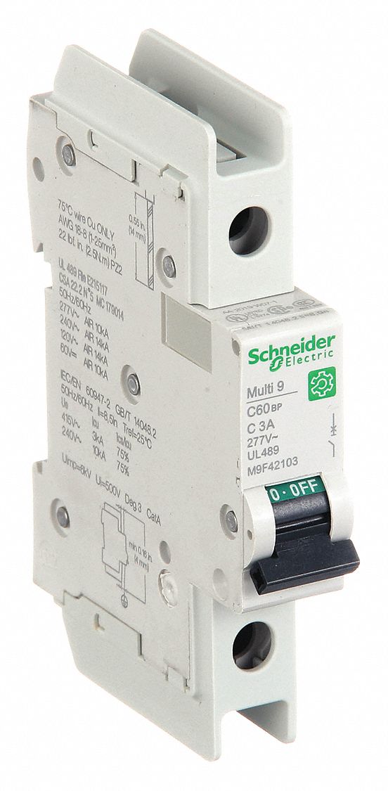 IEC Miniature Circuit Breaker: 3 A Amps, 60V DC, 14kA at 120/240V AC, Screw Clamp