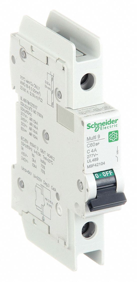 IEC Miniature Circuit Breaker: 4 A Amps, 60V DC, 14kA at 120/240V AC, Screw Clamp