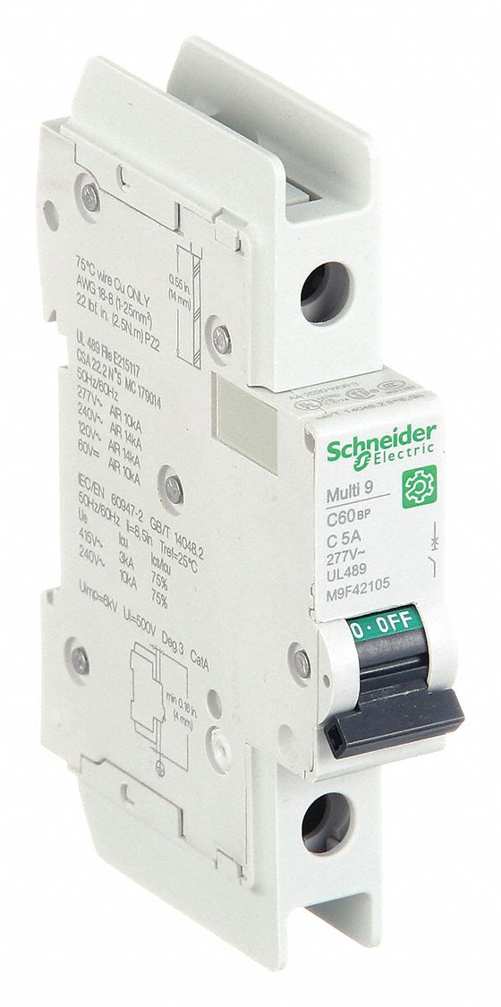 IEC Miniature Circuit Breaker: 5 A Amps, 60V DC, 14kA at 120/240V AC, Screw Clamp