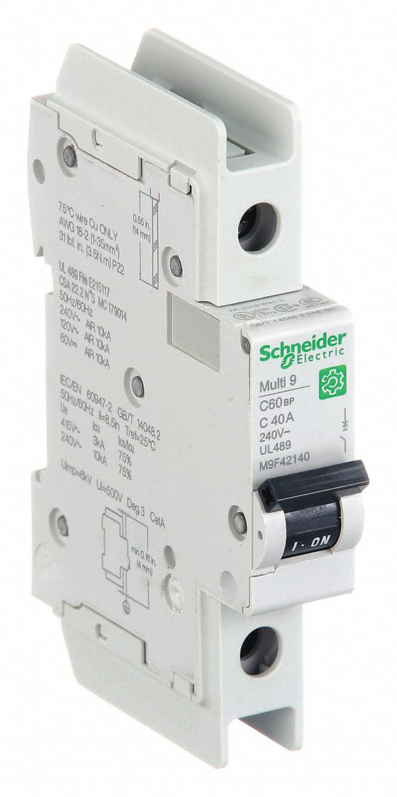 IEC Miniature Circuit Breaker: 40 A Amps, 60V DC, 14kA at 120/240V AC, C60BP