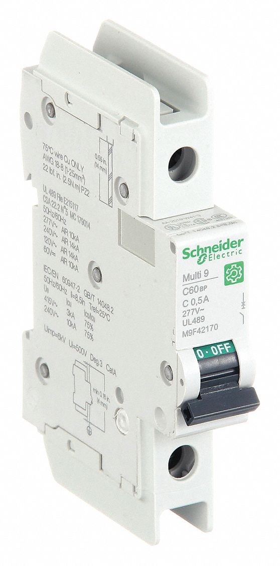IEC Miniature Circuit Breaker: 0.5 A Amps, 60V DC, 14kA at 120/240V AC, C60BP