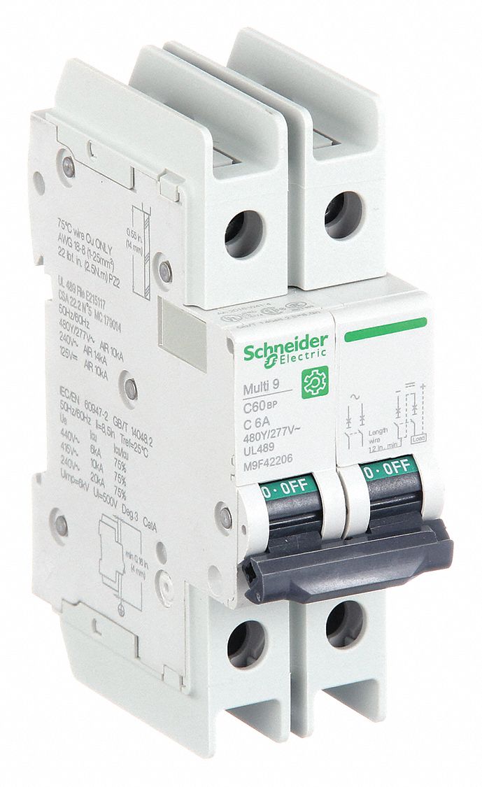 IEC Miniature Circuit Breaker: 6 A Amps, 14kA at 120/240V AC, Screw Clamp, C60BP