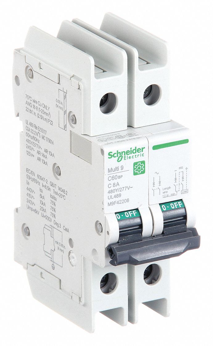 IEC Miniature Circuit Breaker: 8 A Amps, 14kA at 120/240V AC, Screw Clamp, C60BP