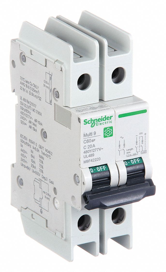 IEC Miniature Circuit Breaker: 20 A Amps, 14kA at 120/240V AC, Screw Clamp, C60BP