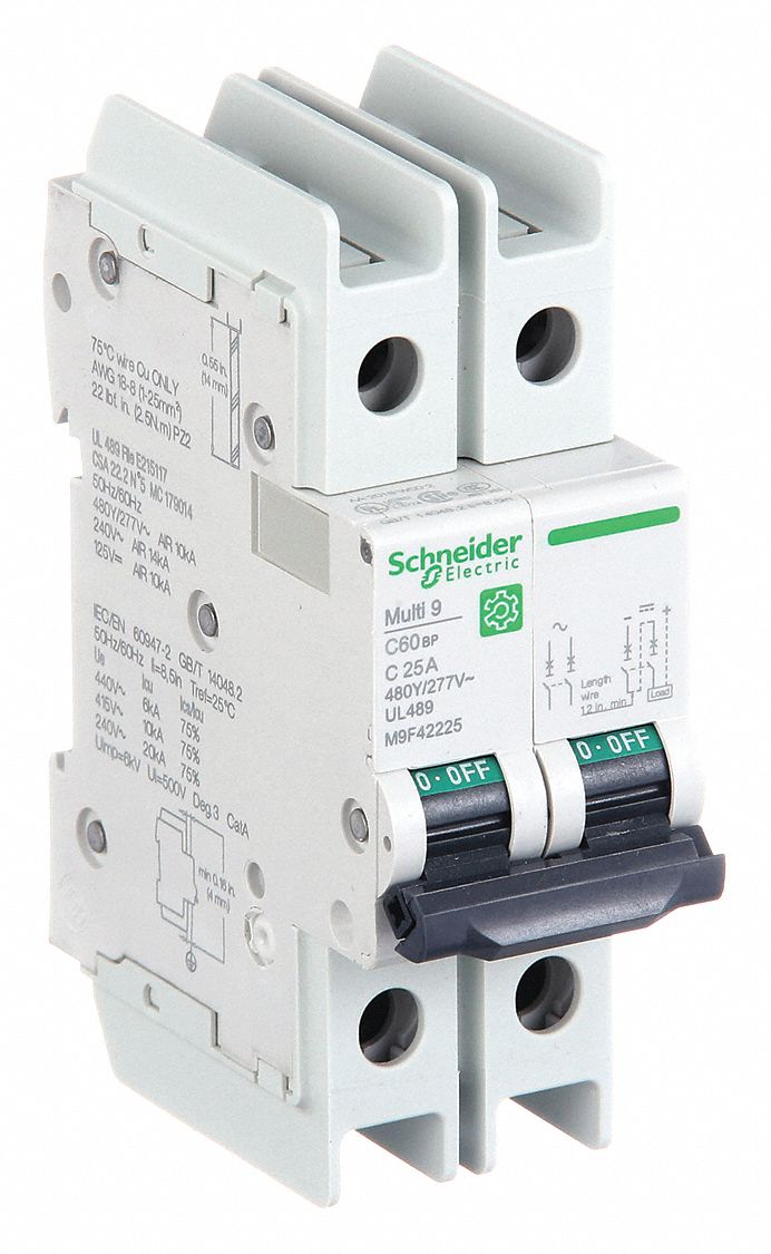 IEC Miniature Circuit Breaker: 25 A Amps, 14kA at 120/240V AC, Screw Clamp, C60BP