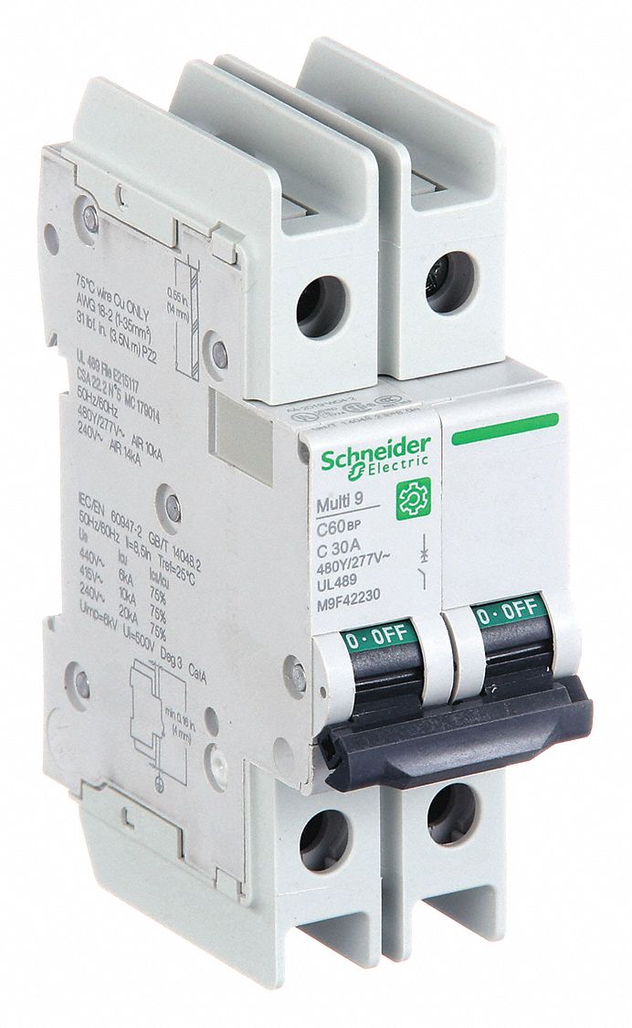 IEC Miniature Circuit Breaker: 30 A Amps, 14kA at 120/240V AC, Screw Clamp, C60BP