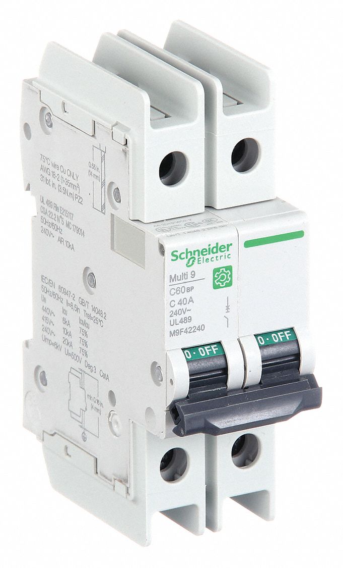IEC Miniature Circuit Breaker: 40 A Amps, 14kA at 120/240V AC, Screw Clamp, C60BP