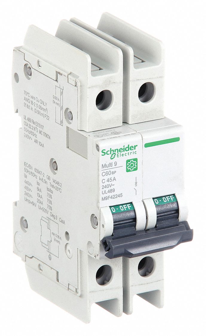 IEC Miniature Circuit Breaker: 45 A Amps, 14kA at 120/240V AC, Screw Clamp, C60BP