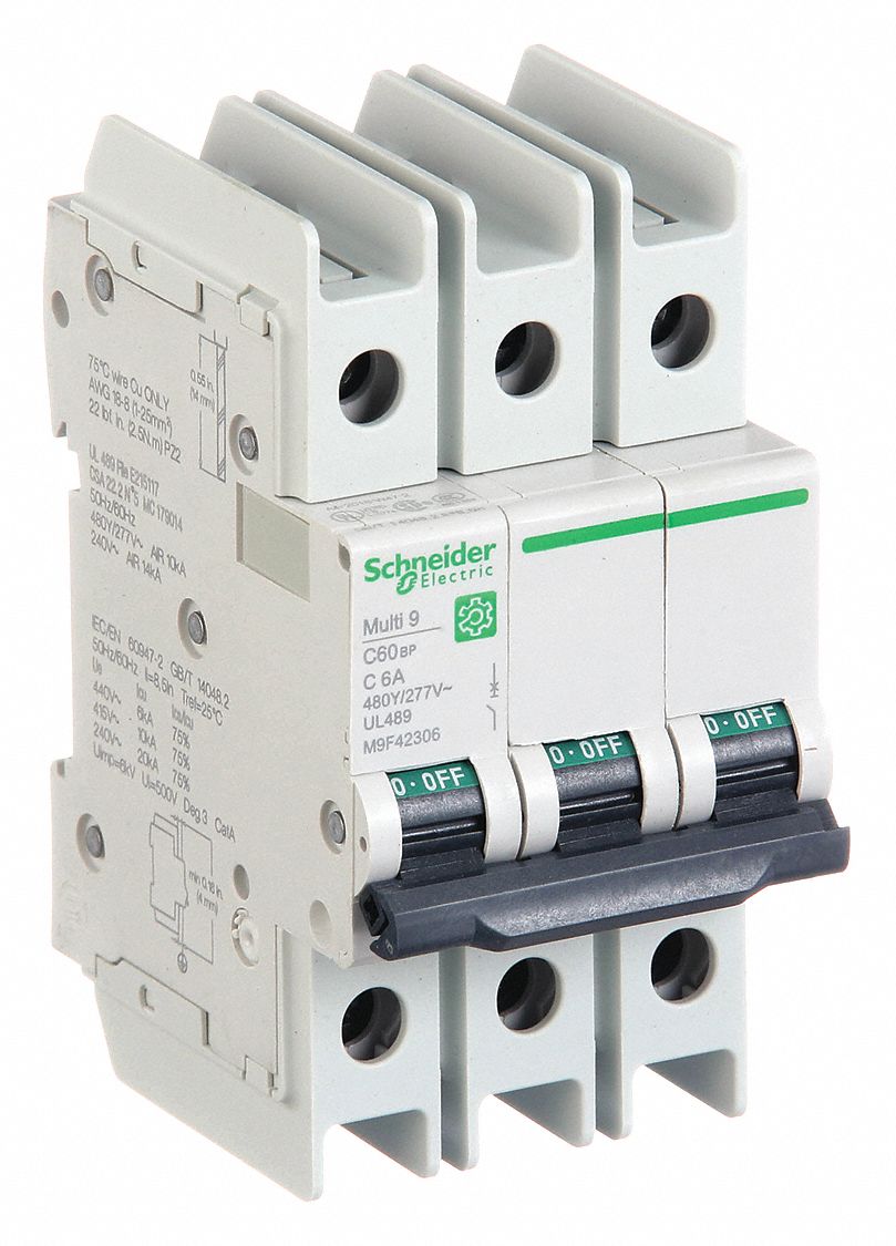 IEC Miniature Circuit Breaker: 6 A Amps, 14kA at 120/240V AC, Screw Clamp, C