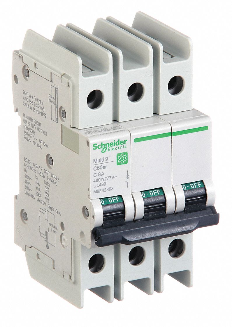 IEC Miniature Circuit Breaker: 8 A Amps, 14kA at 120/240V AC, Screw Clamp, C