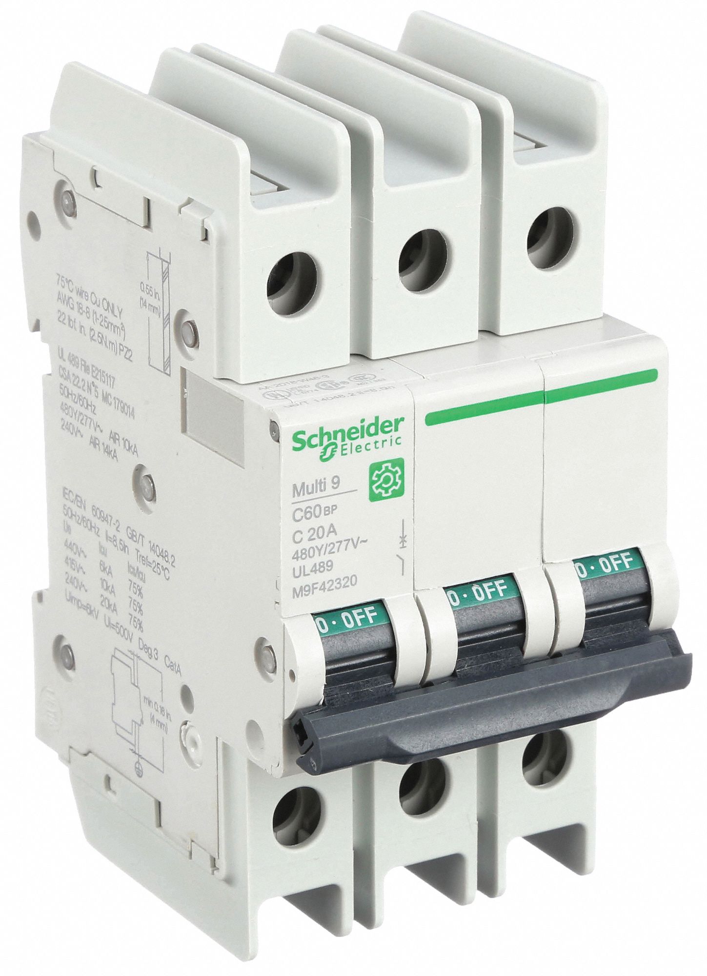 IEC Miniature Circuit Breaker: 20 A Amps, 14kA at 120/240V AC, Screw Clamp, C