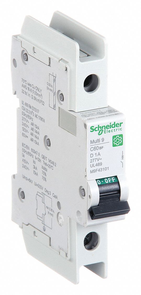 IEC Miniature Circuit Breaker: 1 A Amps, 60V DC, 14kA at 120/240V AC, Screw Clamp