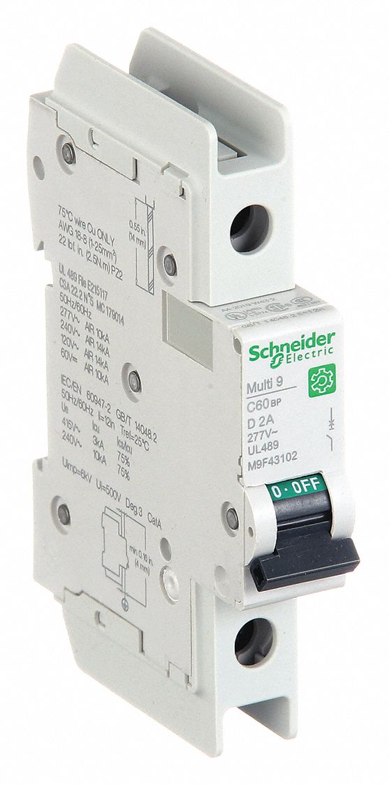 IEC Miniature Circuit Breaker: 2 A Amps, 60V DC, 14kA at 120/240V AC, Screw Clamp
