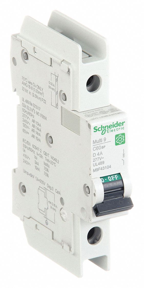 IEC Miniature Circuit Breaker: 4 A Amps, 60V DC, 14kA at 120/240V AC, Screw Clamp