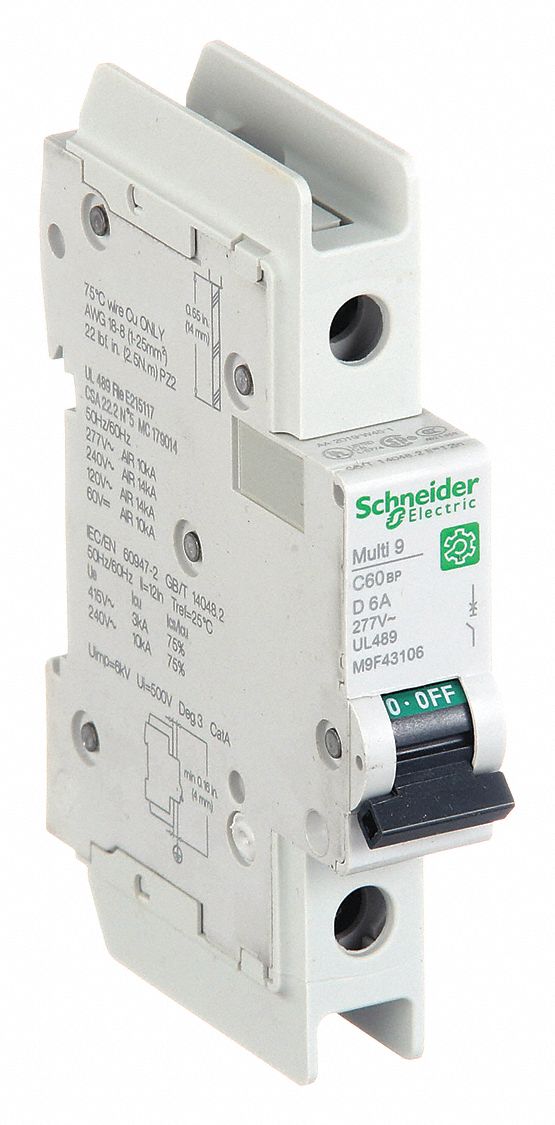 IEC Miniature Circuit Breaker: 6 A Amps, 60V DC, 14kA at 120/240V AC, Screw Clamp