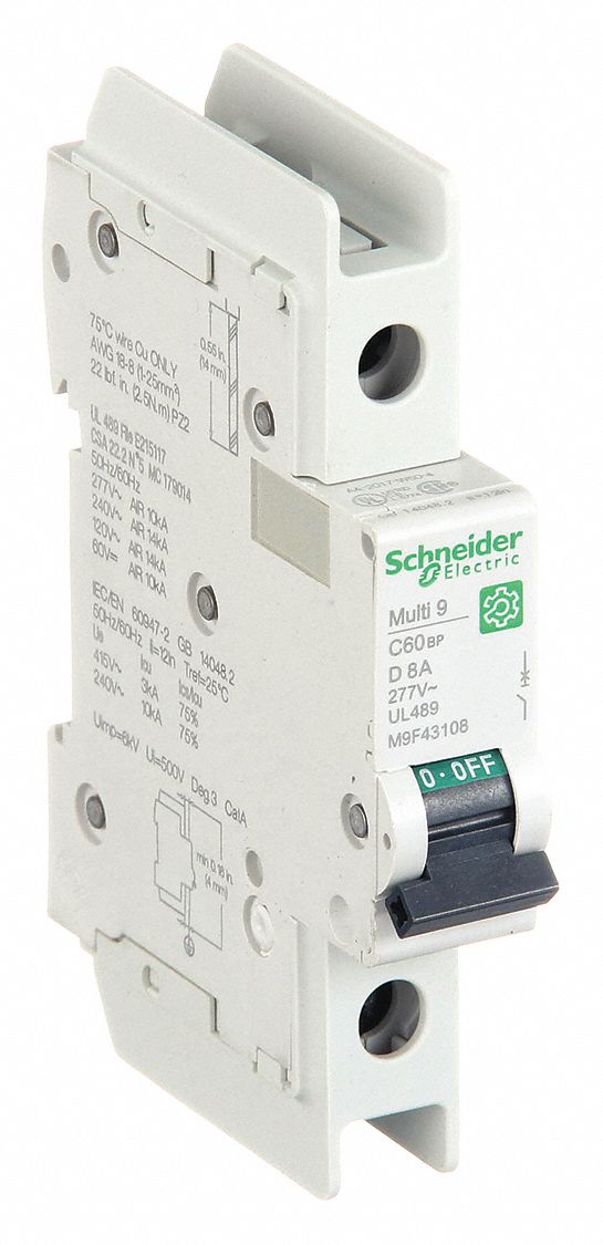 IEC Miniature Circuit Breaker: 8 A Amps, 60V DC, 14kA at 120/240V AC, Screw Clamp