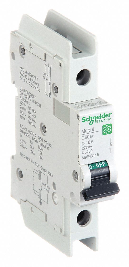 IEC Miniature Circuit Breaker: 15 A Amps, 60V DC, 14kA at 120/240V AC, C60BP