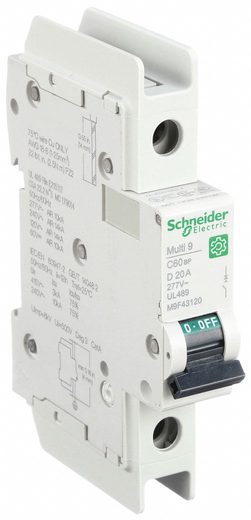 IEC Miniature Circuit Breaker: 20 A Amps, 60V DC, 14kA at 120/240V AC, C60BP