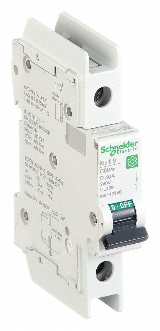 IEC Miniature Circuit Breaker: 40 A Amps, 60V DC, 14kA at 120/240V AC, C60BP